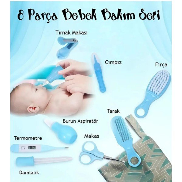 TTT 8 Parça Bebek Bakım Seti Mavi Renk
