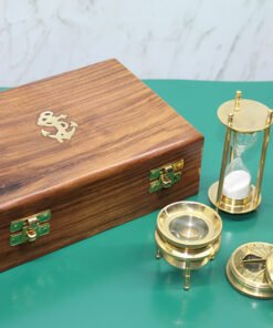 TTT Ahşap Kutulu Dürbün, Kum Saati, Büyüteç, Pusula Seti