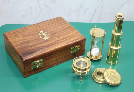 TTT Ahşap Kutulu Dürbün, Kum Saati, Büyüteç, Pusula Seti