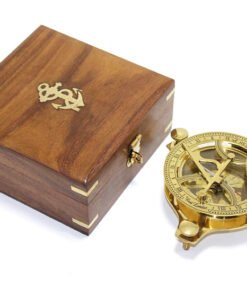 TTT Ahşap Kutulu El Yapımı Pirinç Güneş Saati Ve Pusula