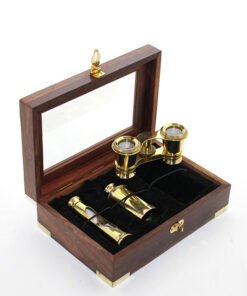 TTT Ahşap Kutulu Pirinç Kum Saati Ve Dürbün Seti