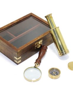 TTT Ahşap Kutulu Pirinç Pusula Dürbün Ve Büyüteç Seti