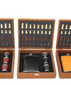 TTT Ahşap Kutulu Satrançlı Matara Seti Derili