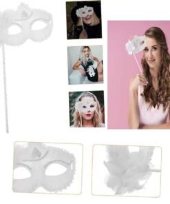 TTT Beyaz Işıltılı Tutmalı Fotoğraf Çekimi Maskesi