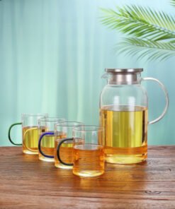 TTT Borosilikat Cam Sürahi ve 4'lü Fincan Seti