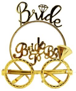 TTT Bride Yazılı Taç ve Bride To Be Yazılı Gözlük Seti Altın Renk