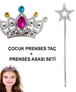 TTT Çocuklar İçin Taraklı Prenses Tacı ve Prenses Yıldız Asa Seti Gümüş