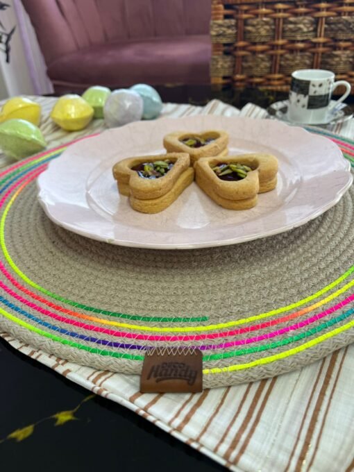 TTT DecoHandy 39cm Neon Renkli Şeritli Jüt Örme Supla Amerikan Servis
