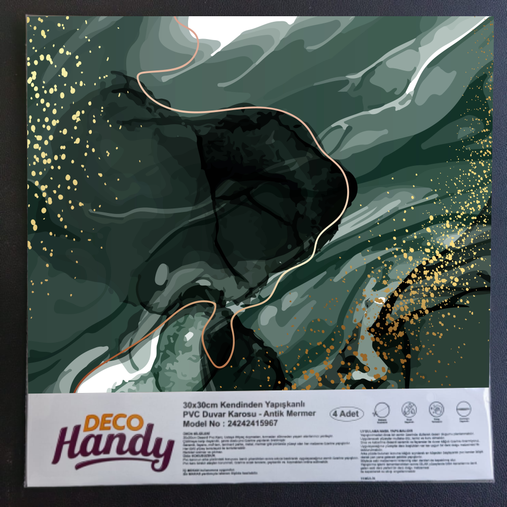 TTT DecoHandy Pvc Duvar Karosu 30x30cm 4'Lü Paket - Zümrüt 0,36m2