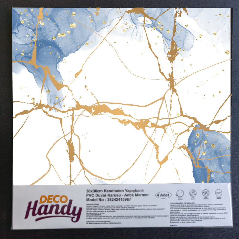 TTT DecoHandy Pvc Yapışkanlı Yer Karosu 30x30cm 4'Lü Paket - Blue Edition 0,36m2