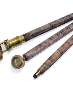 TTT Deri İşlemeli Pirinç Dürbün Pusula Baston Modeli