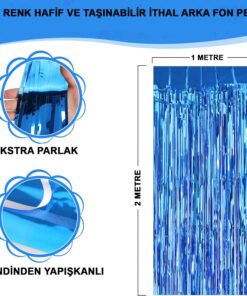 TTT Ekstra Metalize Mavi Renk Saçaklı Arka Fon Perde 1x2 metre