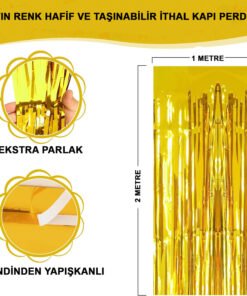 TTT Ekstra Metalize Parlak Saçaklı Arka Fon Perde Gold
