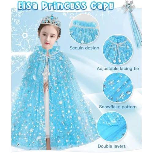 TTT Frozen Elsa Pelerin Taç Asa ve Eldiven Seti 80 cm