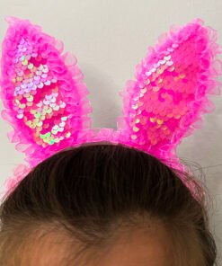 TTT Fuşya Dantelli Işıklı Tavşan Kulak Taç