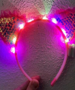 TTT Fuşya Pullu Led Işıklı Kedi Kulak Taç