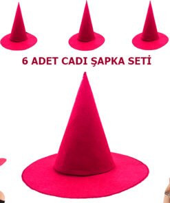 TTT Fuşya Renk Keçe Cadı Şapkası 6 Adet