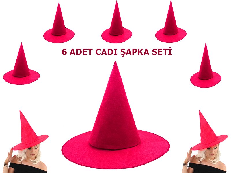 TTT Fuşya Renk Keçe Cadı Şapkası 6 Adet