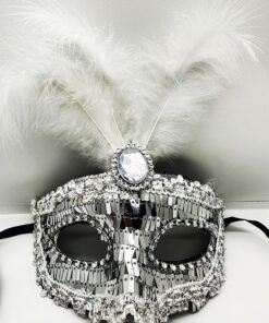 TTT Gümüş Payetli Pullu Tüylü Parti Maskesi