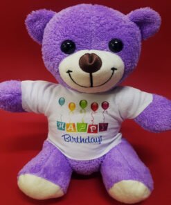 TTT Happy Birthday Tişörtlü Peluş Mor Ayıcık
