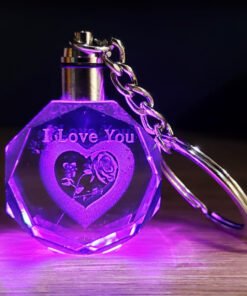 TTT I Love You Kalp İçinde Gül Renk Değiştiren Kristal Anahtarlık