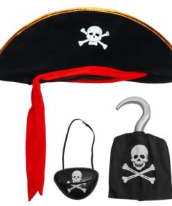 TTT Kadife Jack Korsan Şapkası, Eli ve Göz Maskesi Çocuk Boy