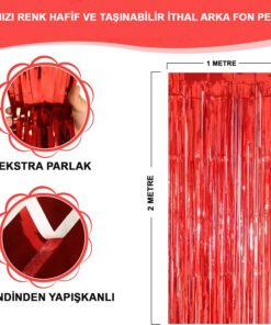 TTT Kırmızı Metalize Parlak Saçaklı Perde