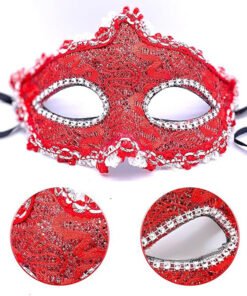 TTT Kırmızı Renk Gözler Kristal Taşlı Dantelli Parti Maskesi