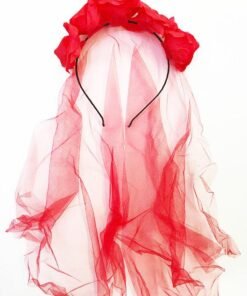 TTT Kırmızı Renk Güllü Duvaklı Halloween Taçı