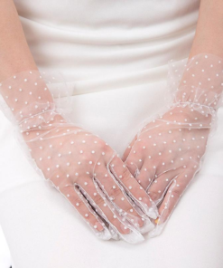 TTT Kısa Boy Güpürlü Beyaz Puantiyeli Tül Eldiven