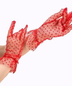 TTT Kısa Boy Likralı Güpürlü Yetişkin Tül Eldiven