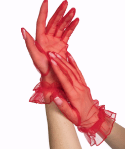 TTT Kısa Boy Likralı Güpürlü Yetişkin Tül Eldiven Kırmızı Renk