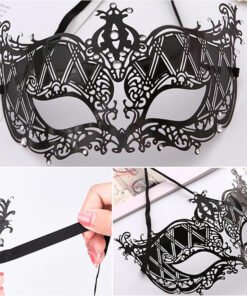 TTT Kristal Gümüş Taşlı Siyah Lazer Kesim Metal Lüks Maske