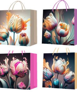 TTT Küçük Boy Lale Desenli Karton Hediye Çantası