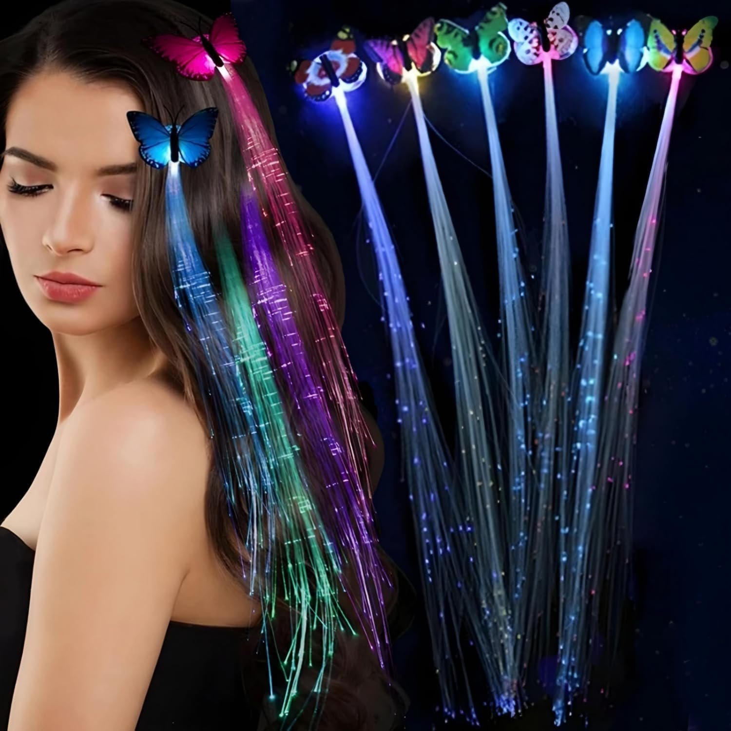 TTT Led Fiber Optik Işıklı Kelebek Saç Klipsi