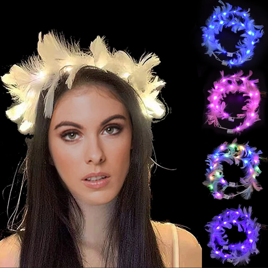 TTT Led Işıklı RGB 3 Fonksiyonlu Otrişli Parti Tacı Beyaz Renk