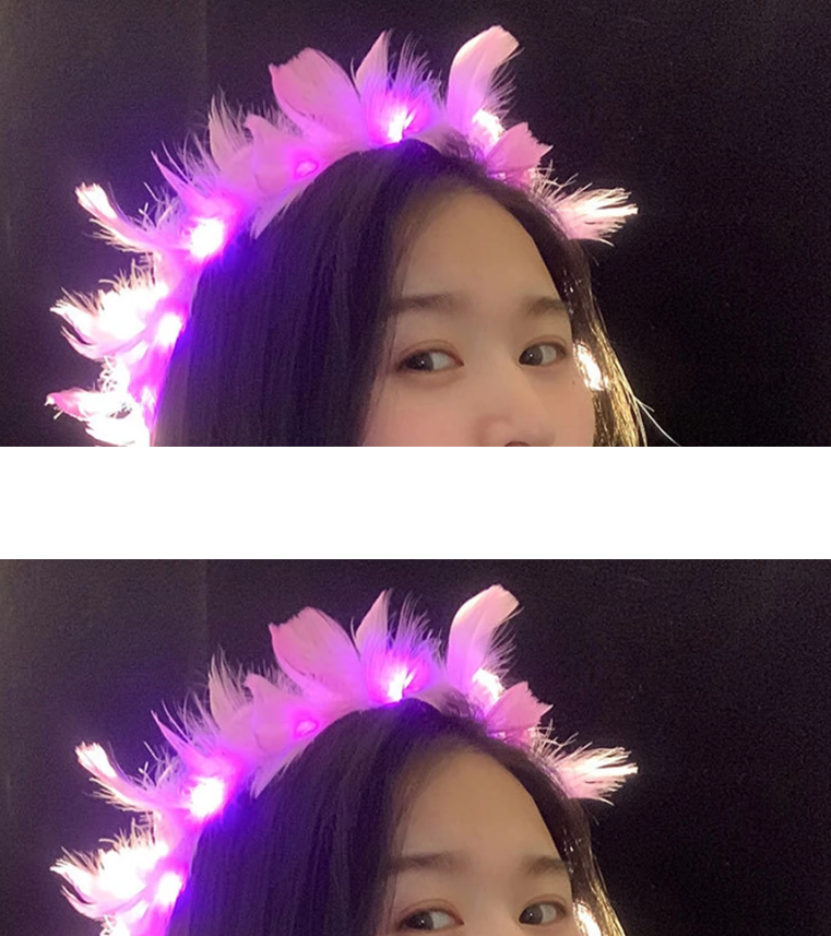 TTT Led Işıklı RGB 3 Fonksiyonlu Otrişli Parti Tacı Pembe Renk