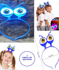 TTT Led Işıklı & Pilli Uzaylı Göz Parti Tacı Mavi Renk