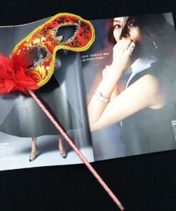 TTT Lüks Taşlı Saplı Balo Maskesi Kırmızı Renk