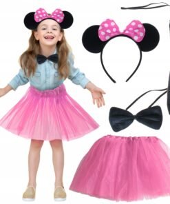 TTT Minnie Kostüm Seti (Pembe Tütü Etek + Pembe Taç + Papyon + Kuyruk)