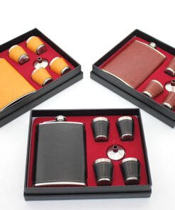 TTT Paslanmaz Çelik 4 Shot Bardaklı Derili Matara Seti Model 1