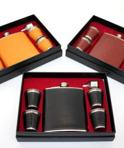 TTT Paslanmaz Çelik 4 Shot Bardaklı Derili Matara Seti Model 2