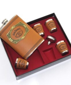 TTT Paslanmaz Çelik 4 Shot Bardaklı Derili Matara Seti Model 3