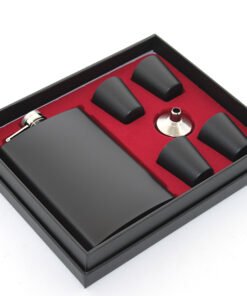 TTT Paslanmaz Çelik 4 Shot Bardaklı Matara Seti Siyah Renk