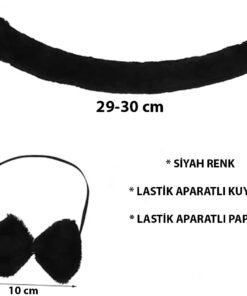 TTT Peluş Siyah Renk Kuyruk ve Papyon Yetişkin Çocuk Uyumlu