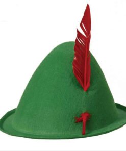 TTT Peter Pan Şapkası Yeşil Renk Kırmızı Tüylü