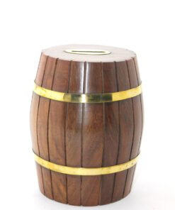 TTT Pirinç Ahşap Fıçı Kumbara 15 Cm