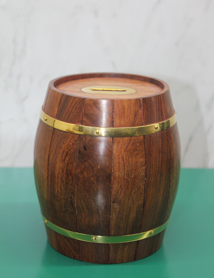 TTT Pirinç Ahşap Fıçı Kumbara