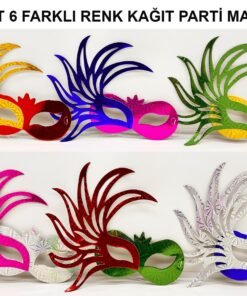 TTT Rengarenk Kağıt Parti Balo Maskesi 6 Adet