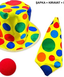TTT Renkli Palyaço Kostüm Seti – 3 Parça Aksesuar